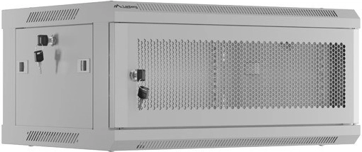 nástenná rack skriňa 19" 4U 600 × 450 s perforovanými dverami, sivá