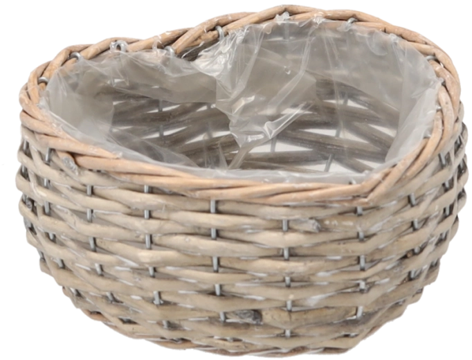 Pletený prútený obal na kvety srdce 17 × 19 × 8 cm, sivý