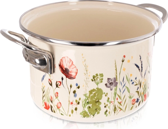 Smalťovaný hrniec krémový s motívom makov 18 cm, 2 l