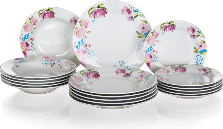 Porcelánová jedálenská súprava Pink Flowers 18-dielna
