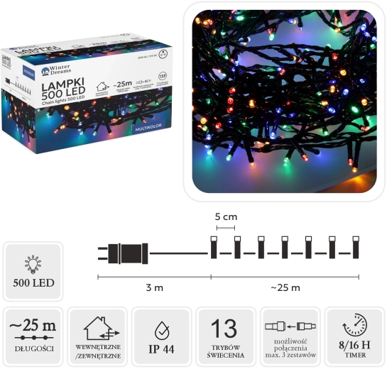 LED svetelná reťaz 500 multicolor 25 m