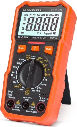 Digitálny multimeter Maxwell s testerom batérií a pracovným svetlom