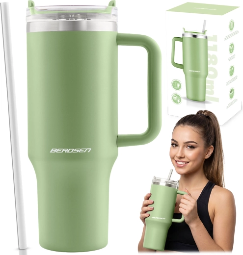 Berdsen vákuový termohrnček so slamkou 1180 ml zelený