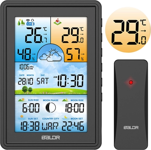 Digitálna meteostanica s bezdrôtovým čidlom a DCF časom – čierna