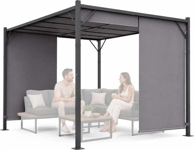 MultiGarden záhradná pergola 3 × 4 m s nastaviteľnou strechou, sivá