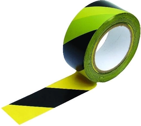 Samolepiaca výstražná páska žlto‑čierna, šikmé pruhy vľavo 48 mm × 33 m