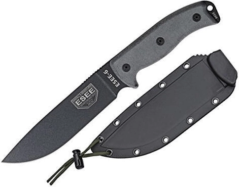 ESEE survival nôž 16,5 cm s hladkým ostrím, čierny/sivý, Micarta, puzdro
