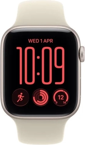 Apple Watch SE 3 GPS + Cellular 44 mm hliníkové puzdro vo farbe mesačného svitu s pieskovým športovým remienkom S/M