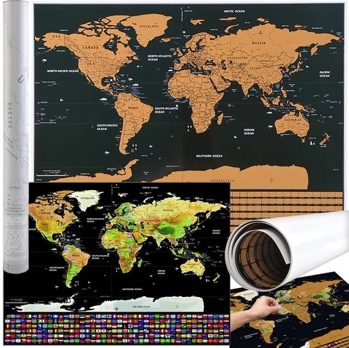 Mapa sveta zoškrabávacia s vlajkami