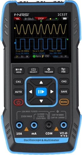 FNIRSI 2C53T prenosný osciloskop, multimeter a generátor signálu 3 v 1