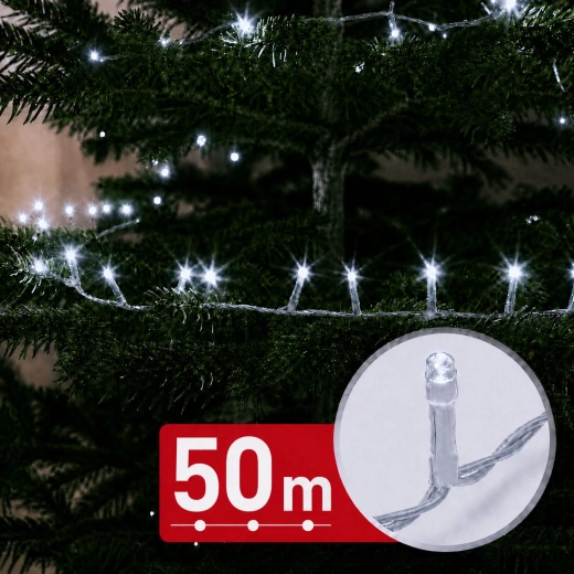LED svetelná reťaz 50 m, 1000 LED, studená biela