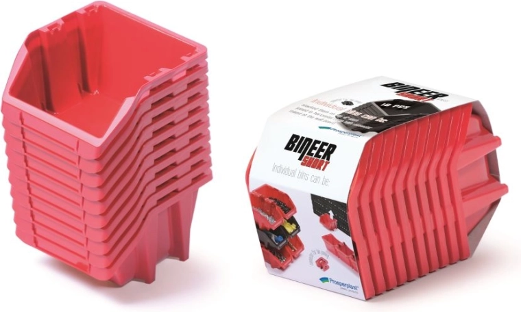 Sada úložných boxov 10 ks Bineer Short, 180 × 98 × 118 mm, červená