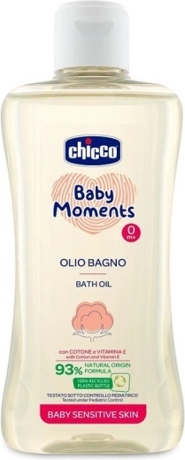 Chicco Baby Moments Sensitive kúpeľový olej s bavlníkovým olejom a vitamínom E 200 ml