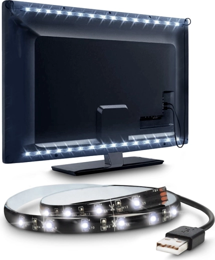 Solight LED pás pre TV a PC 100 cm USB s vypínačom studená biela