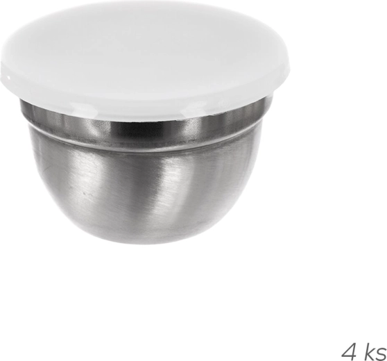 Sada nerezových misiek na omáčky s plastovými viečkami 8 cm, 4 ks