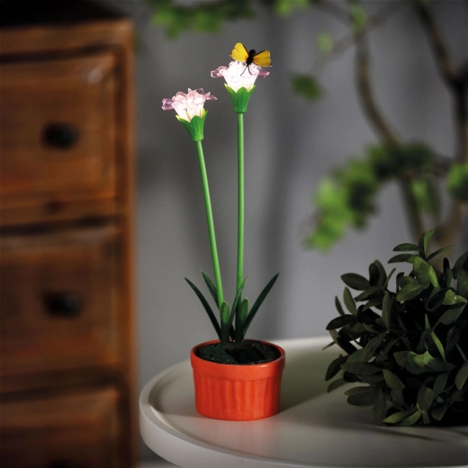 Fialový solárny kvet s 10 teplými bielymi LED