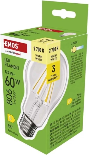 LED žiarovka Filament A60 E27 5,9 W 806 lm teplá biela