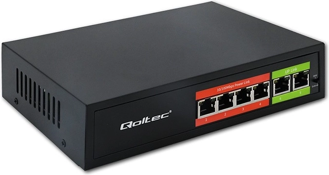 Sieťový switch Fast Ethernet PoE 4× RJ45 + 2× RJ45 uplink 65 W 10/100 Mb/s