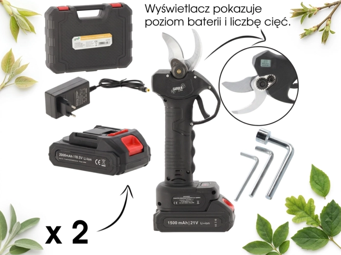 Akumulátorové záhradné nožnice 21 V, strih do 30 mm