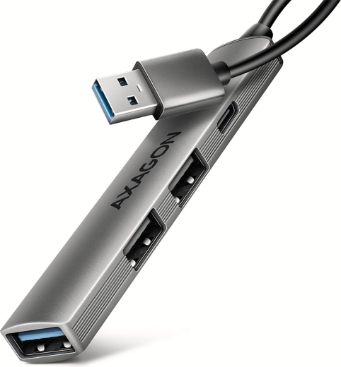 Axagon hue-sta hliníkový USB hub 4× port (1× USB‑A 5 Gbps, 2× USB‑A 2.0, 1× USB‑C 2.0) s 12 cm káblom