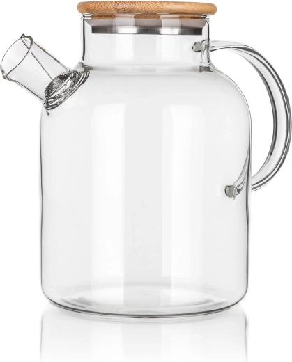 Sklenená kanvica na čaj a kávu Rino 1,5 l s bambusovým viečkom