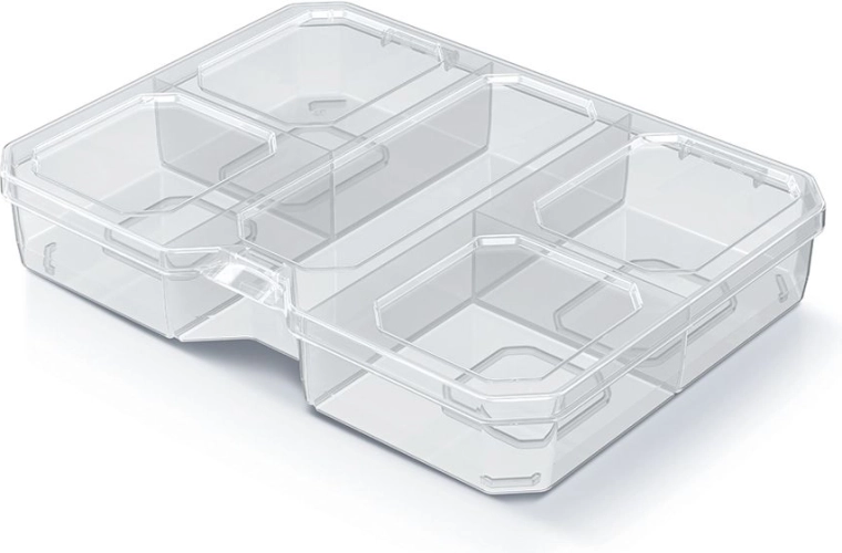 Organizér SQR box 19,3 × 14,7 × 3,5 cm s 5 priehradkami, transparentný