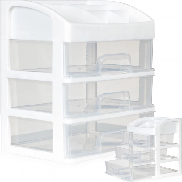 Organizér na kozmetiku s priehradkami a zásuvkami - biela