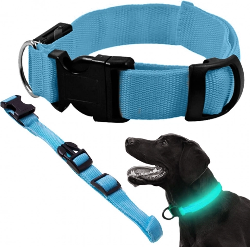 LED svietiaci obojok pre psy a mačky, nastaviteľný, 59 cm – modrý