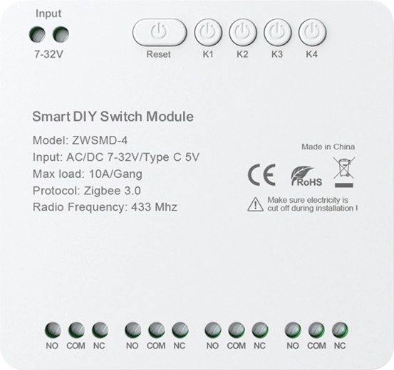 4-kanálový spínací modul ZigBee s beznapäťovým kontaktom DC 32 V Avatto