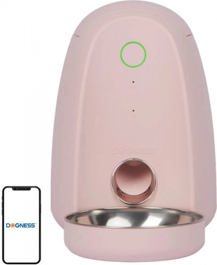Inteligentný dávkovač krmiva s plastovou miskou WIFI mini Dogness (ružová)