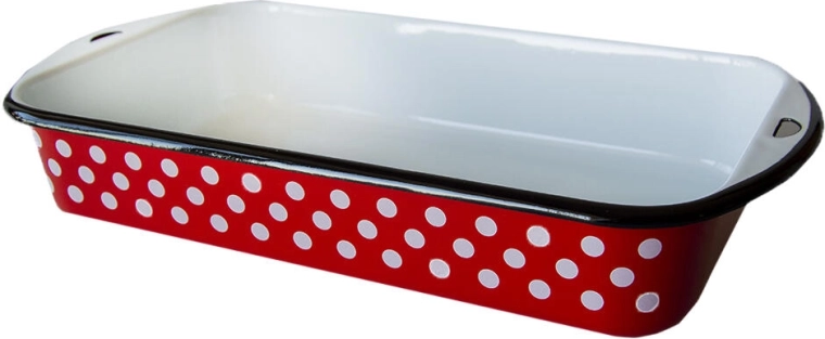 Smaltovaný pekáč 30 × 18 cm, 2,7 l – červená bodka