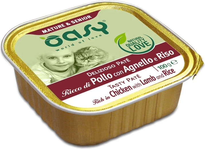 Oasy Tasty Pate Mature & Senior – paštéta pre mačky s kuracím, jahňacím a ryžou 100 g
