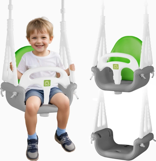 Ricokids detská kyvadlová hojdačka Sloník 3v1 sivo-zelená
