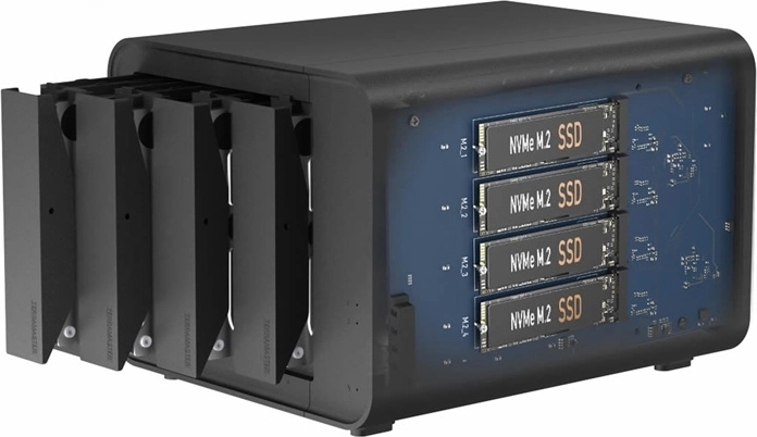 TerraMaster D8 Hybrid externá disková skriňa DAS pre 8 diskov (4× SATA + 4× M.2 NVMe)