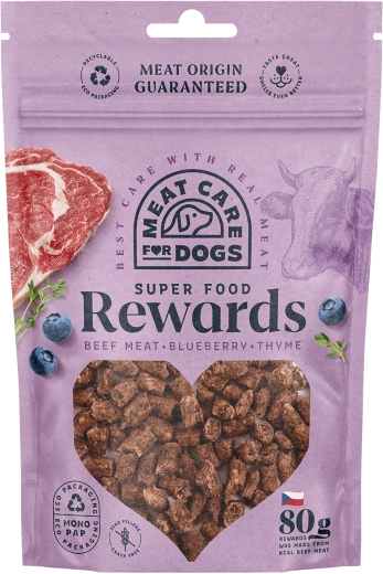 Meat Care Rewards maškrty pre psy – hovädzie s čučoriedkami a tymiánom 80 g