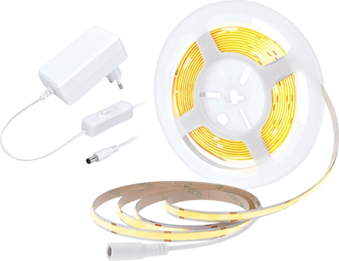 Solight LED COB pásik s adaptérom a vypínačom, 5 m, teplá biela