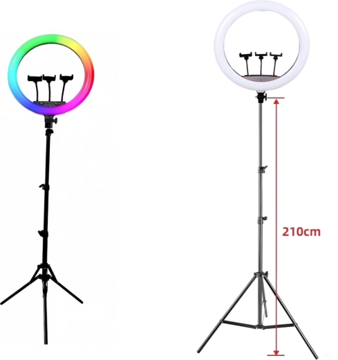 RGB LED kruhové svetlo na statíve s 3 držiakmi telefónu (45 cm)