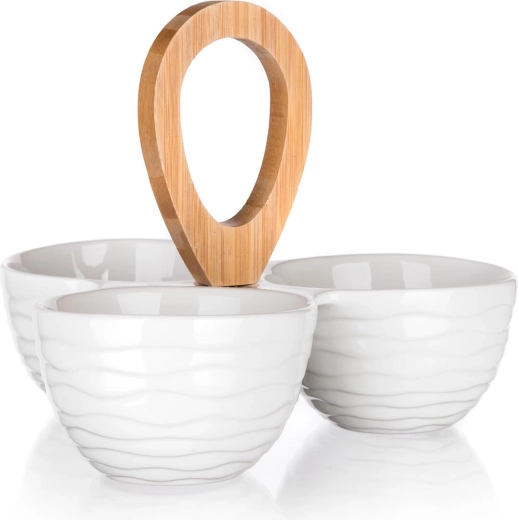 Servírovacia súprava troch porcelánových misiek s bambusovou rukoväťou BRILLANTE