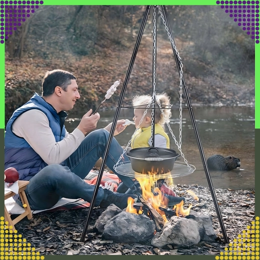 Závesný trojnožkový gril s ohniskom, priemer roštu 50 cm, výška 150 cm