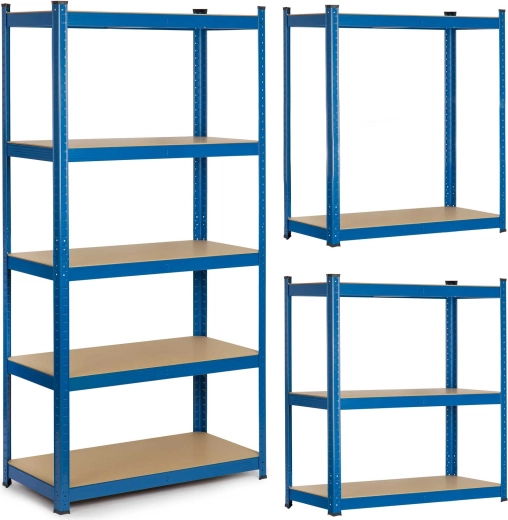 Kovový regál HUMBERG 180 × 90 × 30 cm, modrý, 5 políc, 875 kg