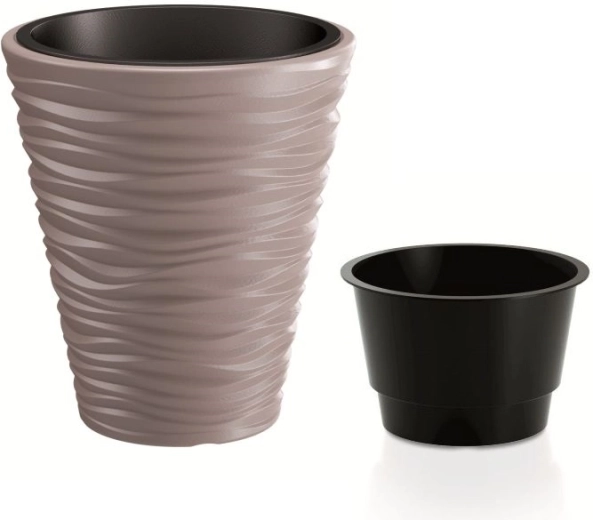 Plastový kvetináč Sand s vložkou 29,5 cm – farba mocca