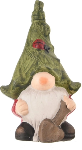 Keramický škriatok s lopatkou zelený 18 cm