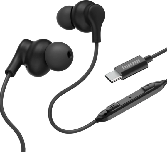 Hama Curly USB-C čierne špuntové slúchadlá