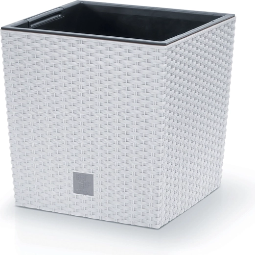 Plastový ratanový kvetináč s vložkou PROSPERPLAST Rato Low 17 cm, biely