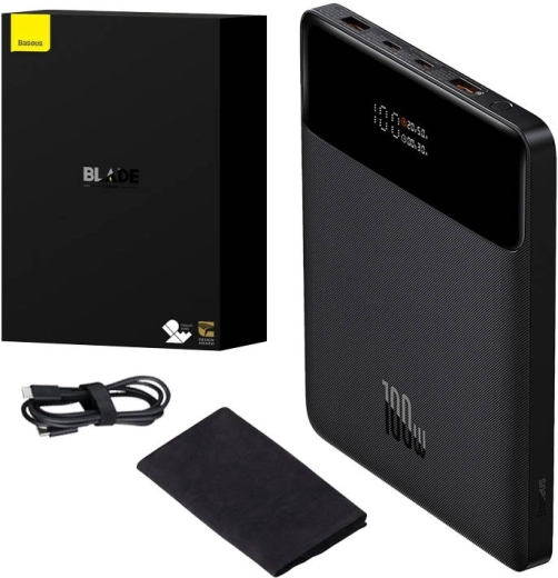 Baseus Blade powerbanka 20000 mAh, 100 W, 2× USB‑C + 2× USB‑A, displej, čierna