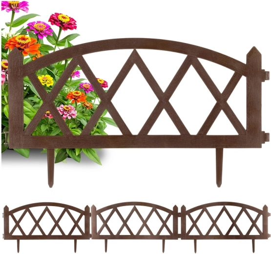 Záhradný okrajový plôtik hnedý 57 × 25 cm, sada 4 ks