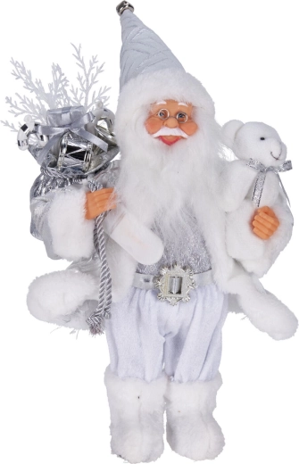 Stojaca vianočná dekorácia Santa s LED osvetlením, strieborná, 30 cm