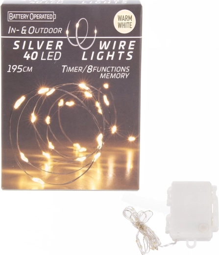 LED svetielka na tenkom drôtiku 40 LED teplá žltá s časovačom na vnútorné aj vonkajšie použitie