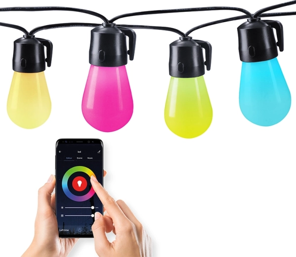 Solight smart LED vonkajšia svetelná reťaz RGB s 15 žiarovkami, Bluetooth, 20 m