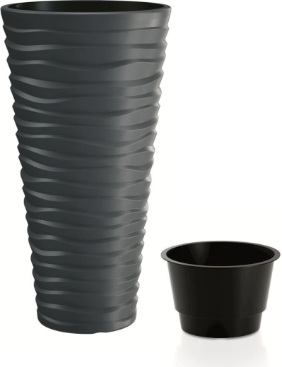 Kvetináč Prosperplast Sand Slim antracit 75 cm s vložkou